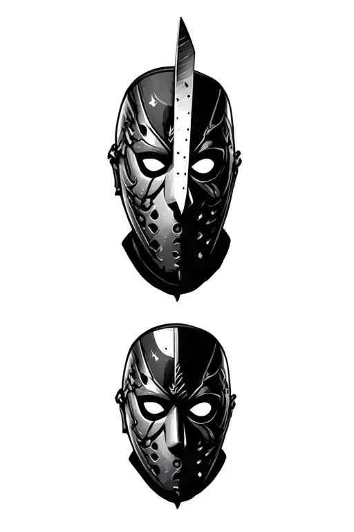 Jason mask with a knife in the eye tattoo design idea