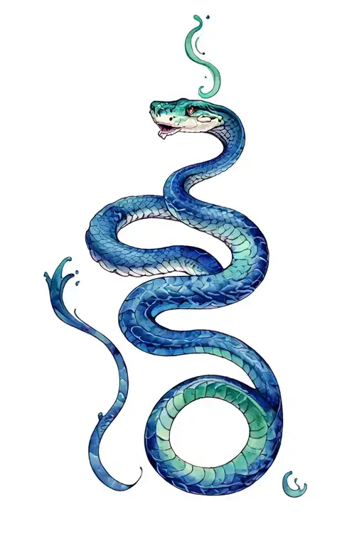 snake wrapped around the upper arm in the water color style and the color scheme of Slytherin tattoo design idea