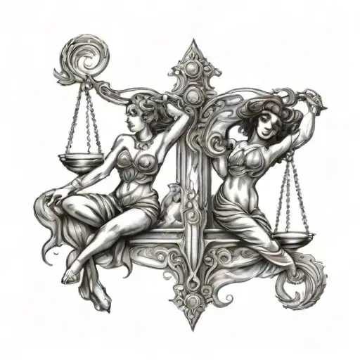 zodiac signs Libra and Aquarius tattoo design idea