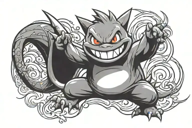 gengar and charmander hip hop dancer tattoo design idea
