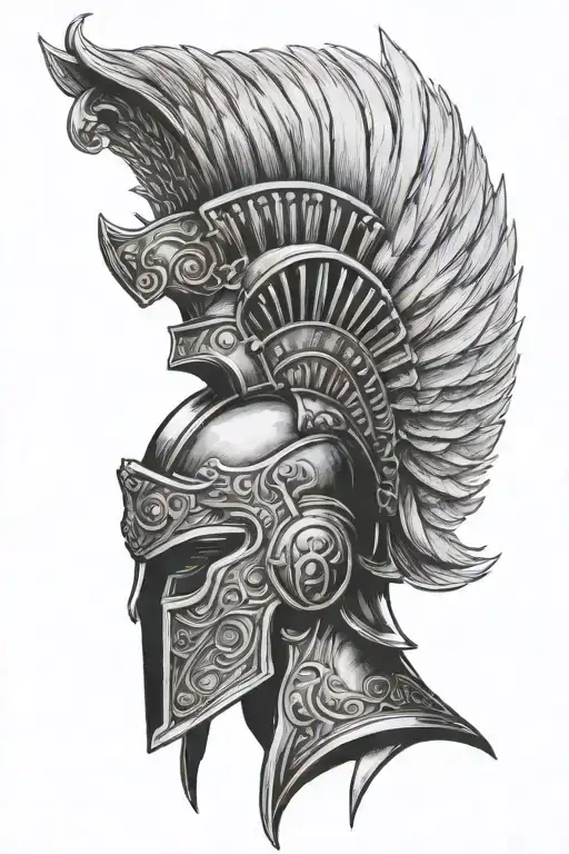 greek mythology and gladiator helmet tattoo design idea