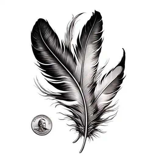 feather and penny  tattoo design idea