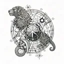 zodiac constellation leo, pisces, aries, and virgo entwined uniquely  tattoo design idea