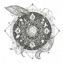 zodiac constellation leo, pisces, aries, and virgo entwined uniquely  tattoo design idea