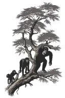 African safari with silhouette monkeys in the tree tattoo design idea