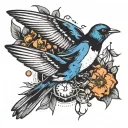 swallow and psilocybin molecule intertwined tattoo design idea