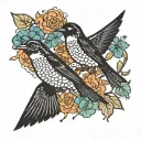 swallow and psilocybin molecule intertwined tattoo design idea