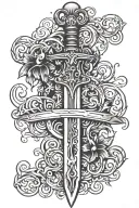 sword with vines and flames around it tattoo design idea