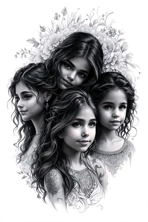 3 daughters and wife tattoo design idea