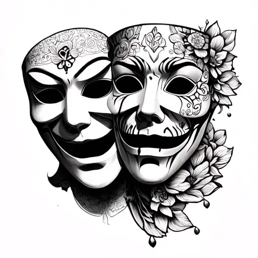 masks happiness and sadness tattoo design idea