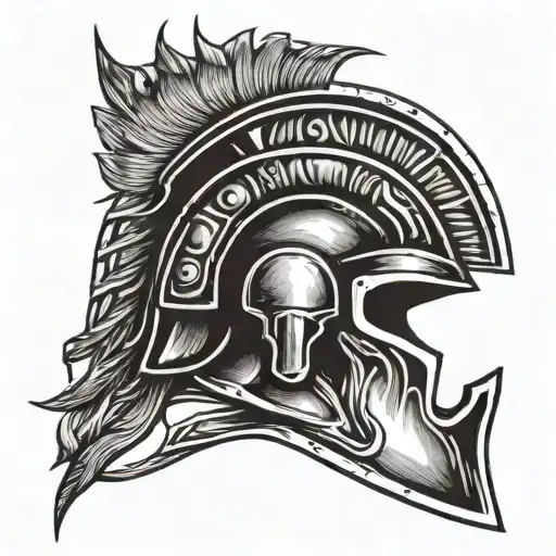 Spartan helmet with full-length fire tattoo design idea