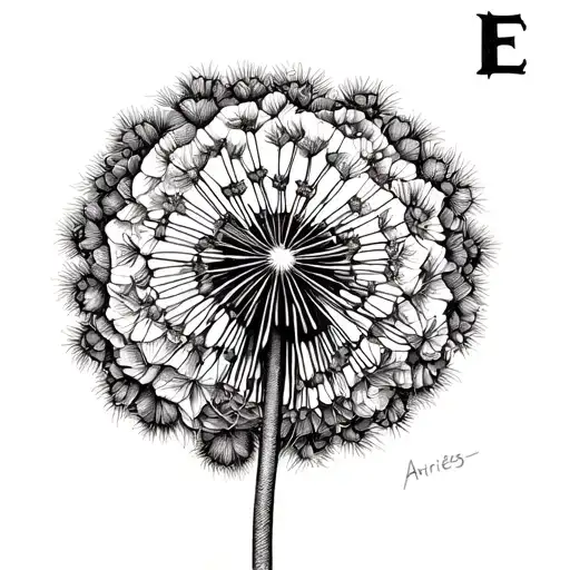 Dandelion small letter E star sign Aries tattoo design idea