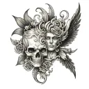 realism black grey tattoo good vs evil tattoo design idea
