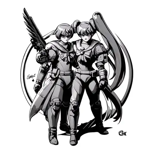 space marine and sailor moon surrounded tattoo design idea