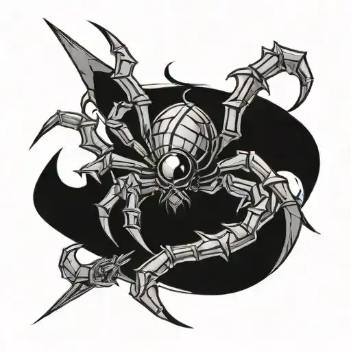 spider crawling down a cyber sigilism katana tattoo design idea