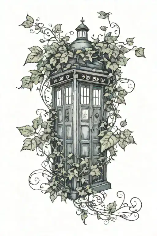 TARDIS with ivy . make the TARDIS Look used and old tattoo design idea