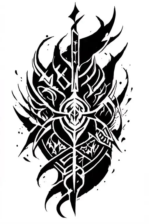 A tattoo with diferent symbols about games:The last of us, Witcher, Skyrim, Spyro, Outlast tattoo design idea
