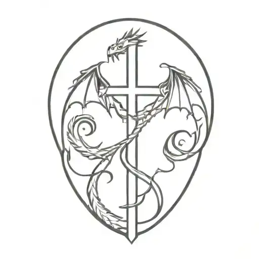 cross with dragon  tattoo design idea
