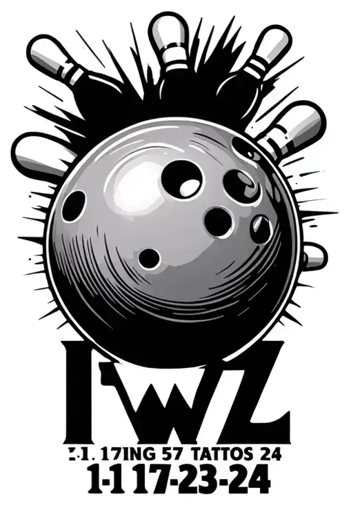"IWZ  1-17-57 11-23-24" bowling ball hitting pins tattoo design idea