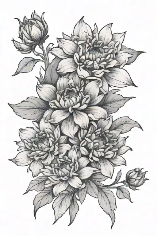 3 sisters flowers intertwined Aster flowers tattoo design idea