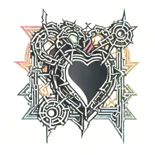 The heart is chained with thorns, bleeding, color picture tattoo design idea