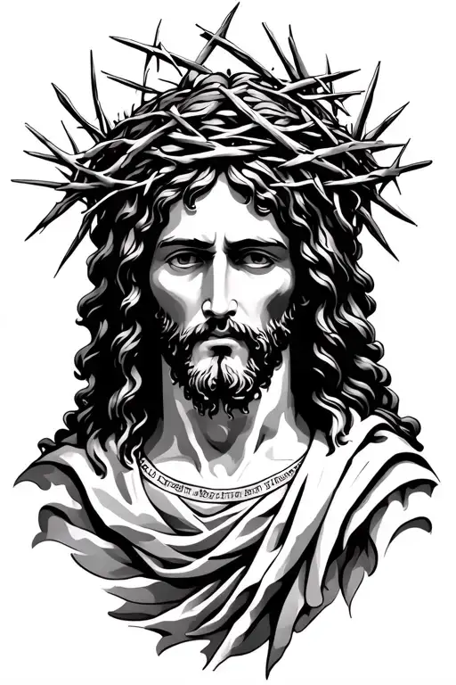 Jesus with crown of thorns intertwined tattoo design idea