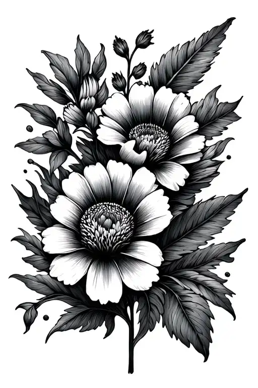birth flower of march june and august tied together fine line tattoo design idea