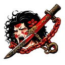 chain and weapon with dagger and crying tattoo design idea
