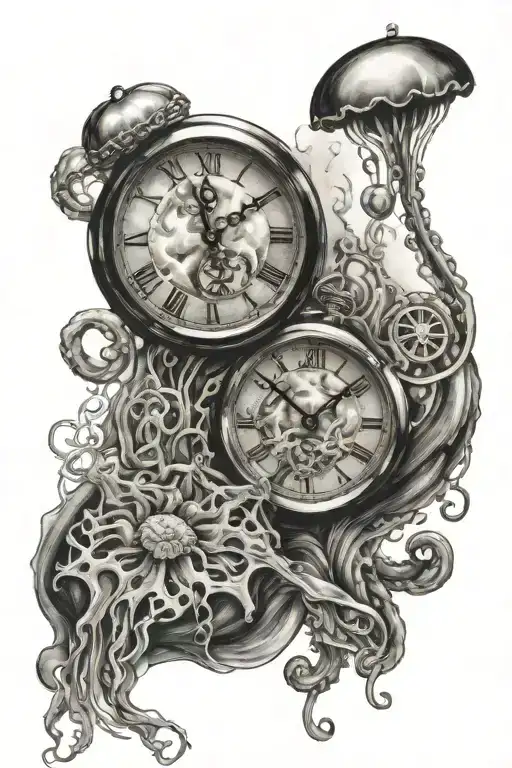 jellyfish and dissolving clock tattoo design idea