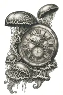 jellyfish and dissolving clock tattoo design idea