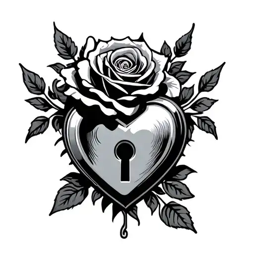 bdsm heart shaped lock with rose tattoo design idea