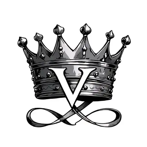 king and queen crown interlocked with initial V  tattoo design idea