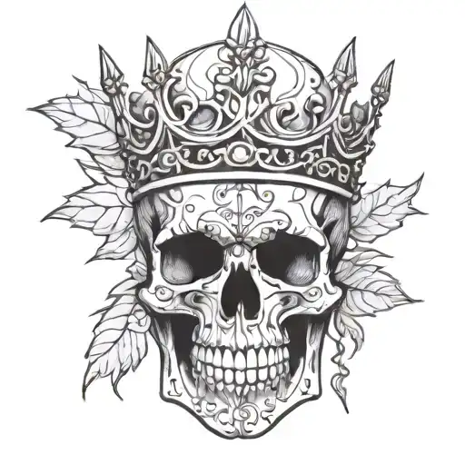 skull wearing a thorn crown tattoo design idea