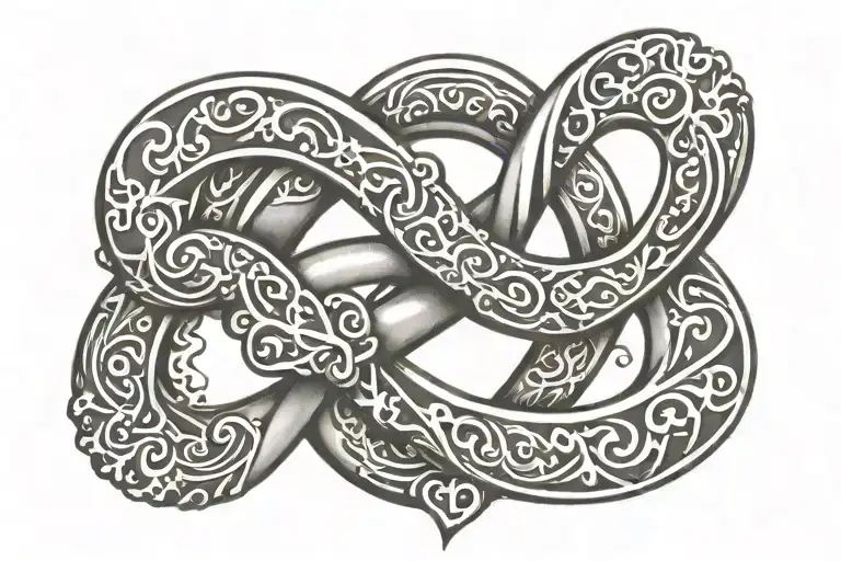 infinity symbol with a heart and 2 paw prints linking tattoo design idea