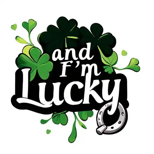 "and If I'm lucky" a 4 leaf clovers and a silver horseshoes tattoo design idea