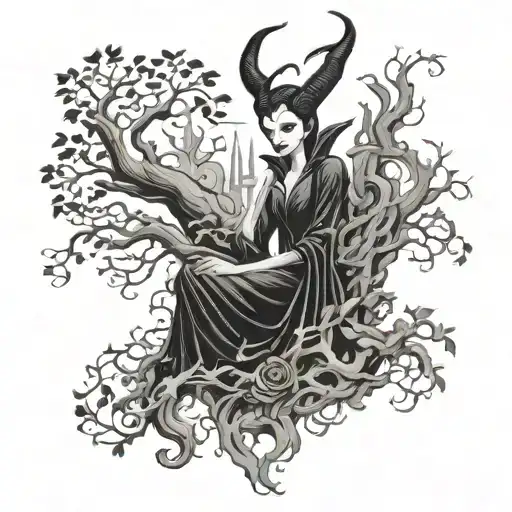 maleficent and poison tree tattoo design idea