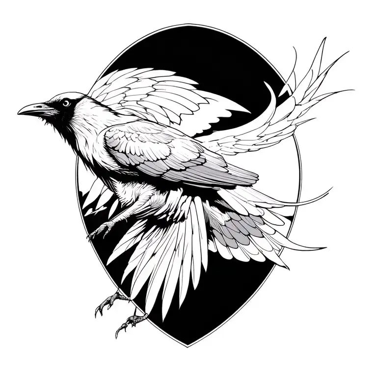cybersigi raven bird flying tattoo design idea