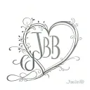 heart with initials J and B letters tattoo design idea