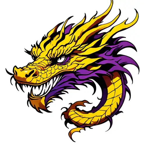 A full arm tattoo design featuring a purplish-yellow dragon head on the inner forearm. The dragon transitions smoothly i tattoo design idea