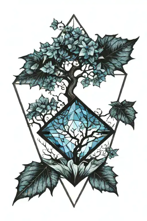 A small blue one dimensional diamond with a black maple tree superimposed inside the diamond. The diamond should be blue tattoo design idea