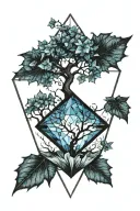 A small blue one dimensional diamond with a black maple tree superimposed inside the diamond. The diamond should be blue tattoo design idea