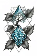 A small blue one dimensional diamond with a black maple tree superimposed inside the diamond. The diamond should be blue tattoo design idea