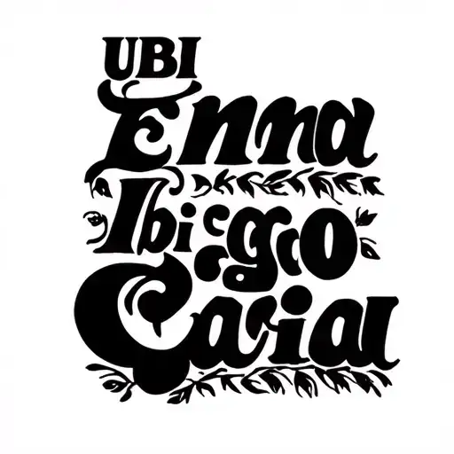 Create a minimalist tattoo-style design with the Latin phrase ‘Ubi tu Ema Ibi ego Gaia’ in Ani Typewriter font, tattoo design idea