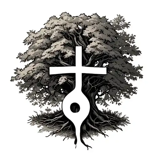 small tree on wrist covering up a cross that has a semicolon going through it tattoo design idea