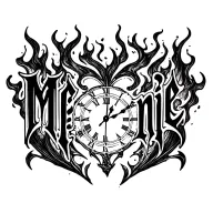 "Mélanie" clock heart in flame tattoo design idea