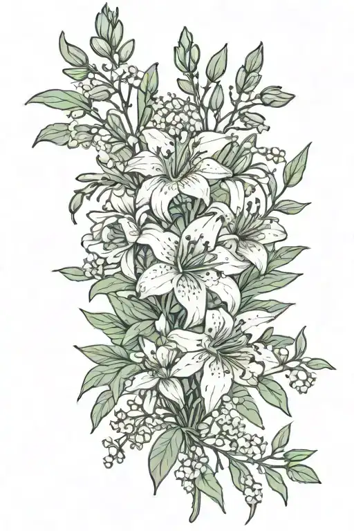 bouquet of asphodel, belladonna, aconite, and sprigs of thyme tattoo design idea