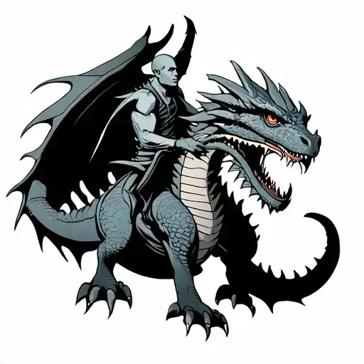 A bald guy dark skin riding a dragon from how to train your dragon tattoo design idea