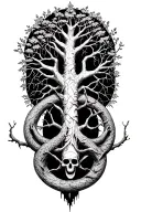 Ouroboros with the tree of life and death in the center tattoo design idea