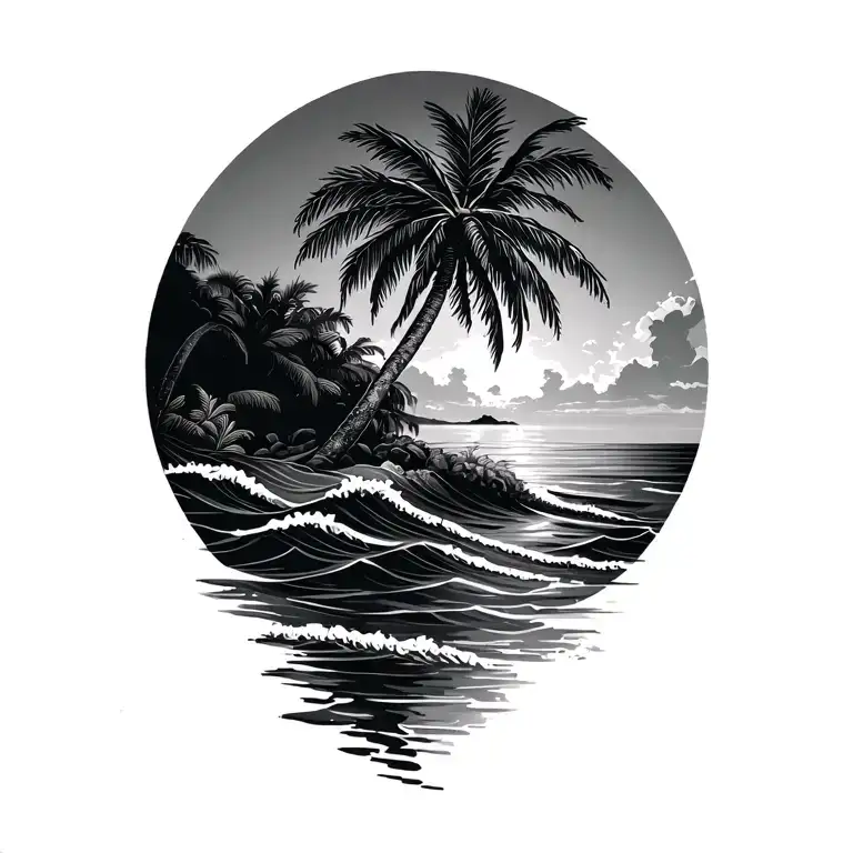 palm tree ,water waves,lamu island map tattoo design idea