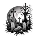 graveyard and crosses mixed tattoo design idea